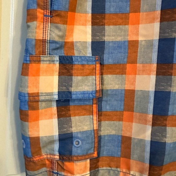 Tommy Bahama Blue-Orange-Khaki Plaid Swim Trunks shorts in Size medium - Picture 4 of 10
